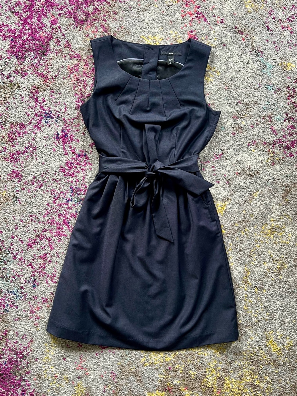 H&M Navy Classic Tie-Waist Dress, Size 6